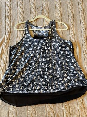 Self Esteem Black & White Printed Racerback Tank with Layered Hem